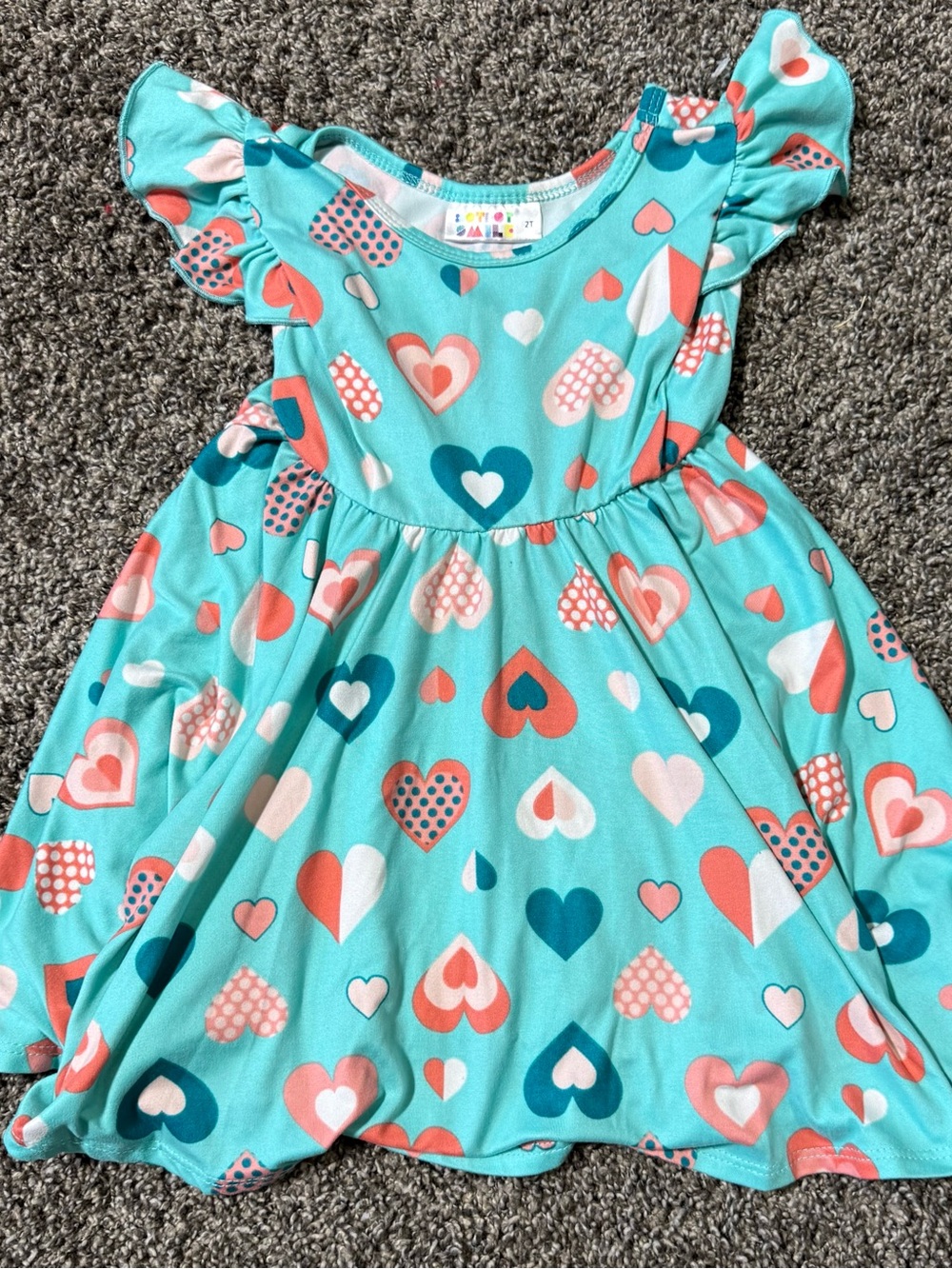 Dot Dot Smile Teal Dress with Coral, White & Navy Hearts